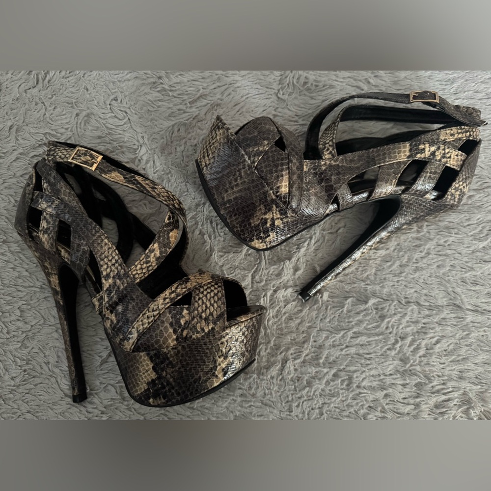 Women's Snake-Print Platform Heels - Black & Brown
